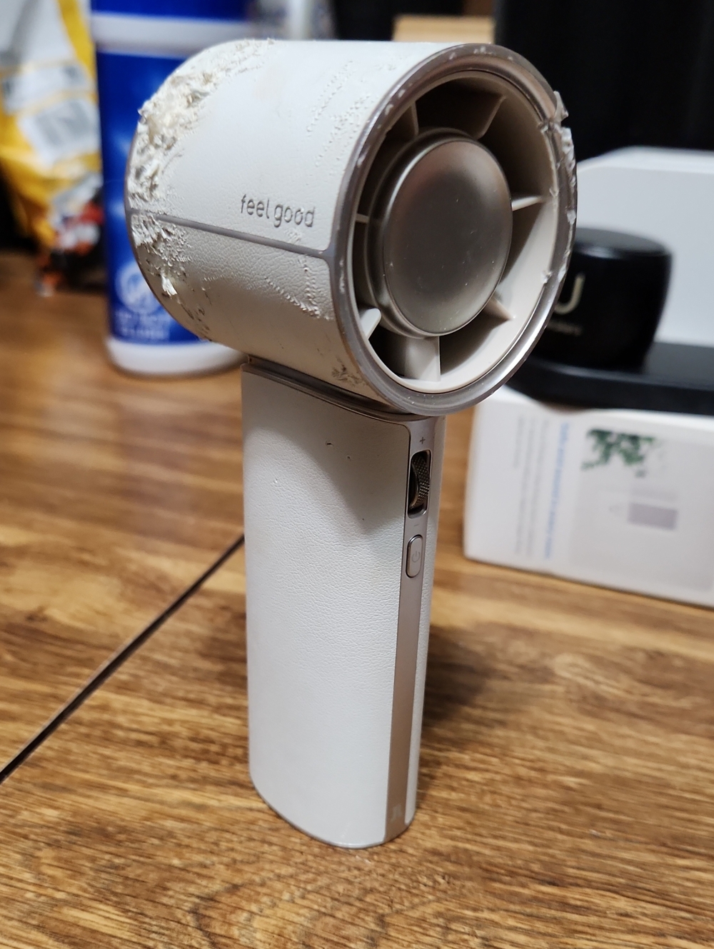 Feel Good Portable Handheld Fan - White It Was Chewed On By Puppy But Still Work